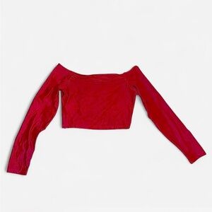 Off-Shoulder Long Sleeve Crop Top in Red